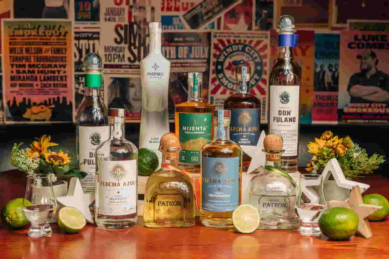 Different brands of tequila bottles