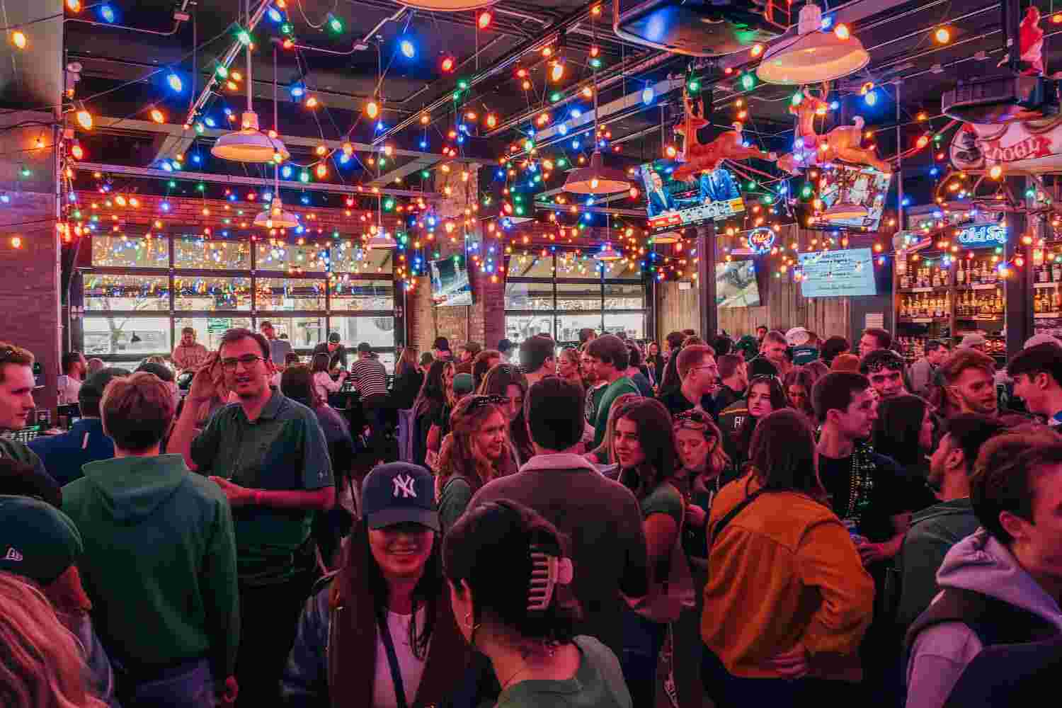 Crowd in Bub City celebrating St. Patrick's Day.