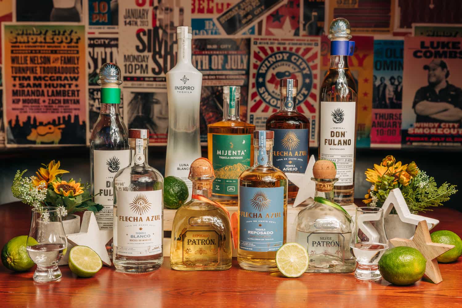Different brands of tequila bottles