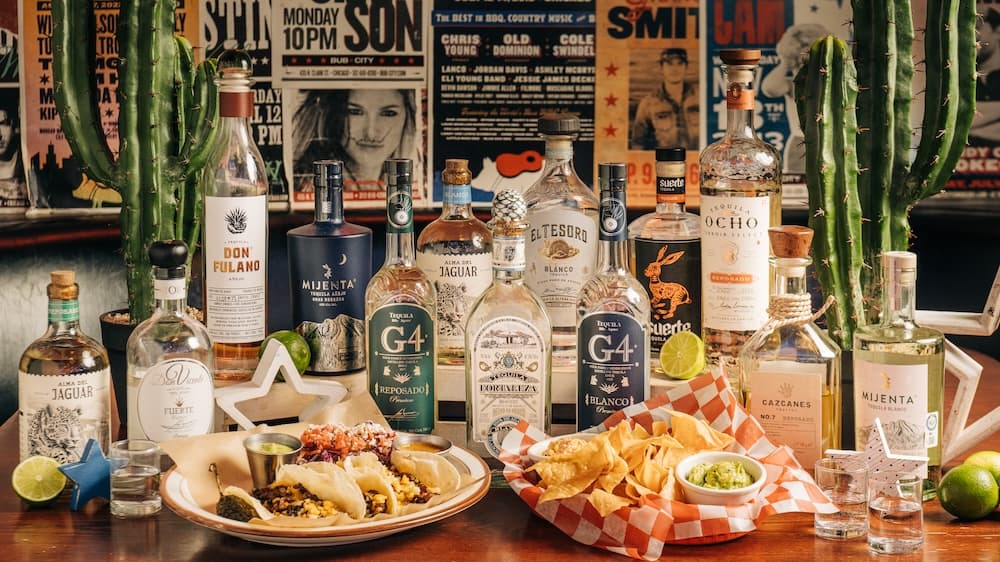 Different brands of tequila bottles