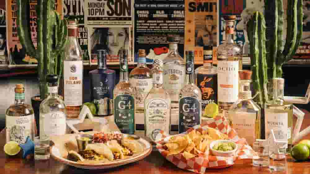 Different brands of tequila bottles