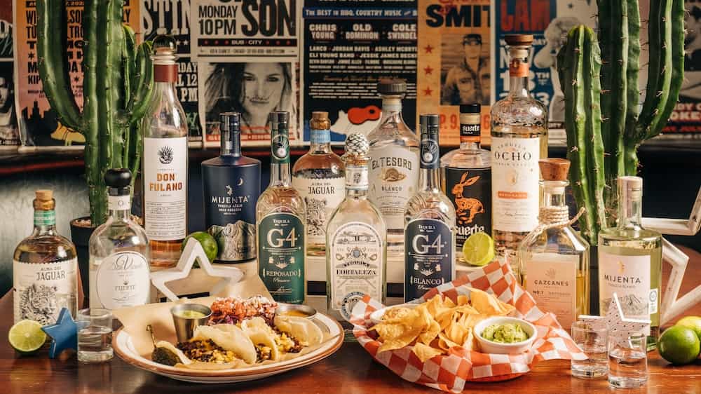 Different brands of tequila bottles